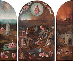 Interior: Hieronymus Bosch and/or workshop. The Last Judgment label QS:Lit,"Giudizio universale" label QS:Lfr,"Le Jugement Dernier" label QS:Lca,"El Judici Final" label QS:Lde,"Das Jüngste Gericht" label QS:Lpt,"O Juízo Final" label QS:Lzh,"最后的审判" label QS:Lda,"Den dommedag" label QS:Lsl,"Poslednja sodba" label QS:Lja,"最後の審判" label QS:Lsv,"Den yttersta domen" label QS:Lpl,"Sąd Ostateczny" label QS:Lnl,"Het Laatste Oordeel" label QS:Les,"El Juicio Final" label QS:Lsu,"Viimeinen tuomio" label QS:Len,"The Last Judgment" label QS:Leo,"La Lasta Juĝo" label QS:Lmk,"Страшниот Суд" label QS:Lru,"Страшный суд" . circa 1486-1520. oil on panel medium QS:P186,Q296955;P186,Q106857709,P518,Q861259 99 × 117.5 cm (38.9 × 46.2 in). Bruges, Groeningemuseum.