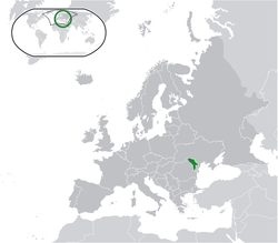 Location of Moldova (green) and Transnistria (light green) on the European continent.