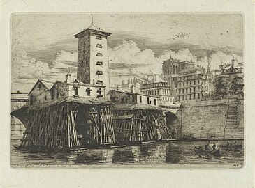 La Pompe Notre-Dame sur papier vert pâle, Amsterdam, Rijksmuseum.