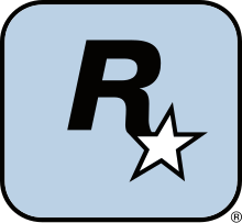 A capital "R" in black with a five-pointed, white star with a black outline appended to its lower-right end. They lay on a light-blue square with a black outline and rounded corners.