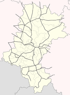 Mapa konturowa województwa śląskiego, na dole znajduje się punkt z opisem „Bielsko-Biała Główna”