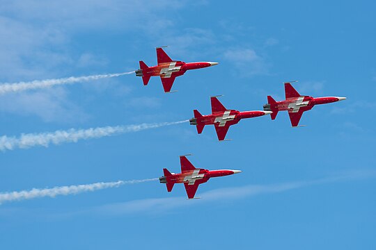 Swiss Air Force/Patrouille Suisse Northrop F-5E Tiger II display team at ILA Berlin Air Show 2016.