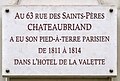 Plaque au no 63 en hommage à Chateaubriand.