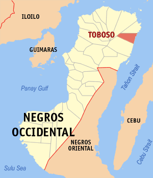 Mapa han Negros Occidental ng nagpapakita kon hain nahamutangan an Toboso