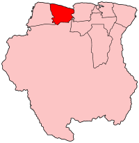 Map of Suriname showing Coronie district