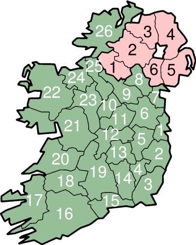 Kart over grevskaper i Irland