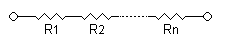 A diagram of several resistors, connected end to end, with the same amount of current going through each