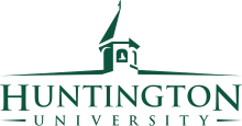 Green-colored logo consisting of a belltower topped with a small cross above the words Huntington University.