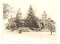 Sketch of PLC, featuring gardens and the Shubra Hall and Main School towers, c. 1935