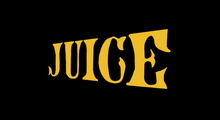 "Juice" in yellow font on a black background