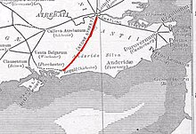 map of southeast England with red line from mid-south to northwest