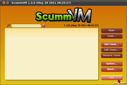 ScummVM:n alkuvalikko (Ubuntu-versio)