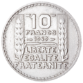 10 francs, petite tête, frappée à Paris, 1949 (revers)