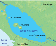 Карта озера Нікарагуа, на якій видно острів Ометепе