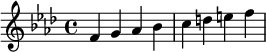  \relative c' { \clef treble\key f \minor f g as bes | c d e f } 