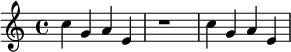 {\set Staff.midiInstrument = #"Tubular Bells" c''4 g' a' e' r1 c''4 g' a' e'}