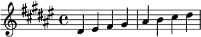  \relative c' { \clef treble\key dis \minor dis eis fis gis | ais b cis dis } 