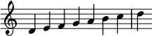 
{
\override Score.TimeSignature #'stencil = ##f
\relative c' { 
  \clef treble 
  \time 7/4 d4 e f g a b c d
} }
