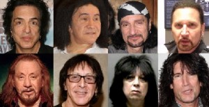 The 8 surviving members of KISS unmasked photos.