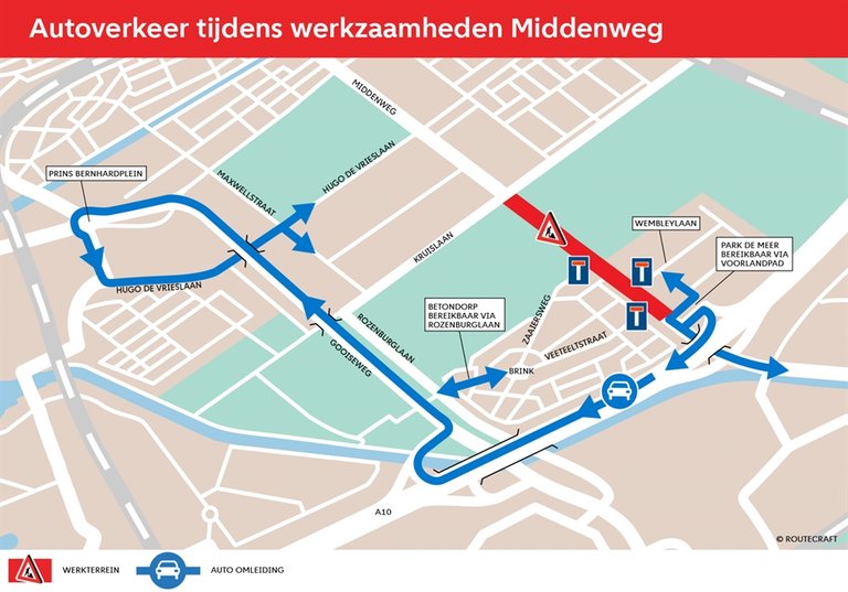 a map of the roadworks on the middenweg in 2024 and 2025