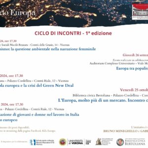 “Osservatorio Europa”: dal 19 settembre al 30 ottobre un ciclo di incontri con Accademia Olimpica e ALDA sul futuro dell’Unione Europea. Si discuterà di ambiente, politiche agricole, mercato unico, lavoro e diritti sociali.