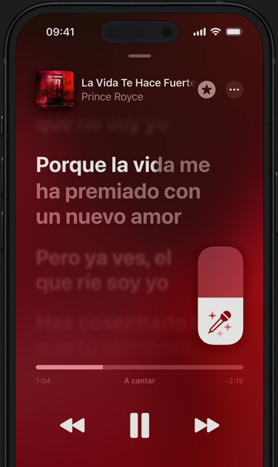 Se muestra el modo Apple Music Sing en un iPhone que está reproduciendo Como En Los Viejos Tiempos de Eden Muñoz