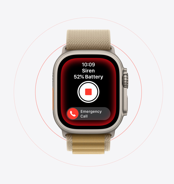 De sirene op Apple Watch Ultra 2 in actie.