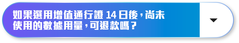 如果選用增值通行證 14 日後，尚未 使用的數據用量，可退款嗎？