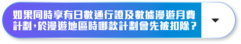 如果同時享有日數通行證及數據漫遊月費 計劃，於漫遊地區時哪款計劃會先被扣除？