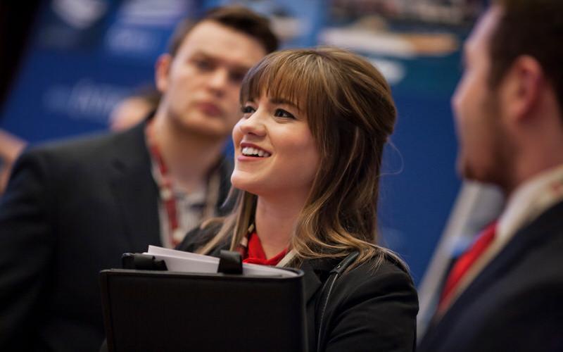 IU student at a career fair.