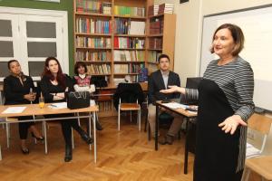 Melita Ranđelović, Civic Education teacher and the President of the National Association of Civic Education Teachers and Associates at one of the Mission supported trainings for sociology teachers, Novi Sad, 29 October 2022. (OSCE/Milan Obradovic)