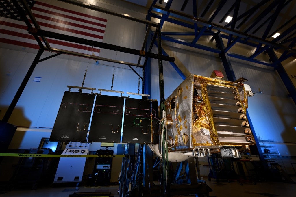 NASA’s Lunar Trailblazer sits in a clean room at Lockheed Martin Space