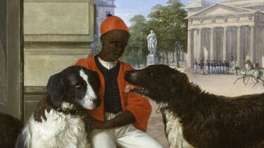 Schwarzer Bediensteter mit den Hunden des Prinz Carl von Preußen am Prinzessinnenpalais