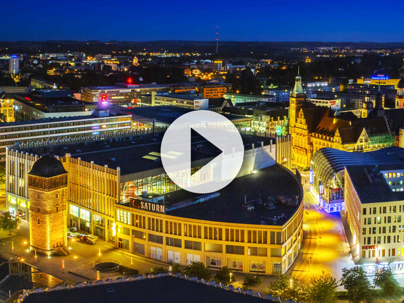 Chemnitzer Innenstadt von oben bei Nacht