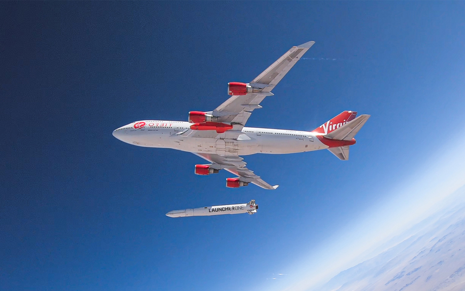 LauncherOne Satellite Launcher by Virgin Orbit in flight