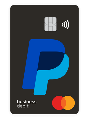 Une PayPal Business Debit Card noire avec les logos PayPal et Mastercard