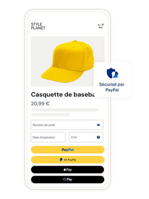 Une casquette de baseball dans un exemple d'écran de paiement PayPal