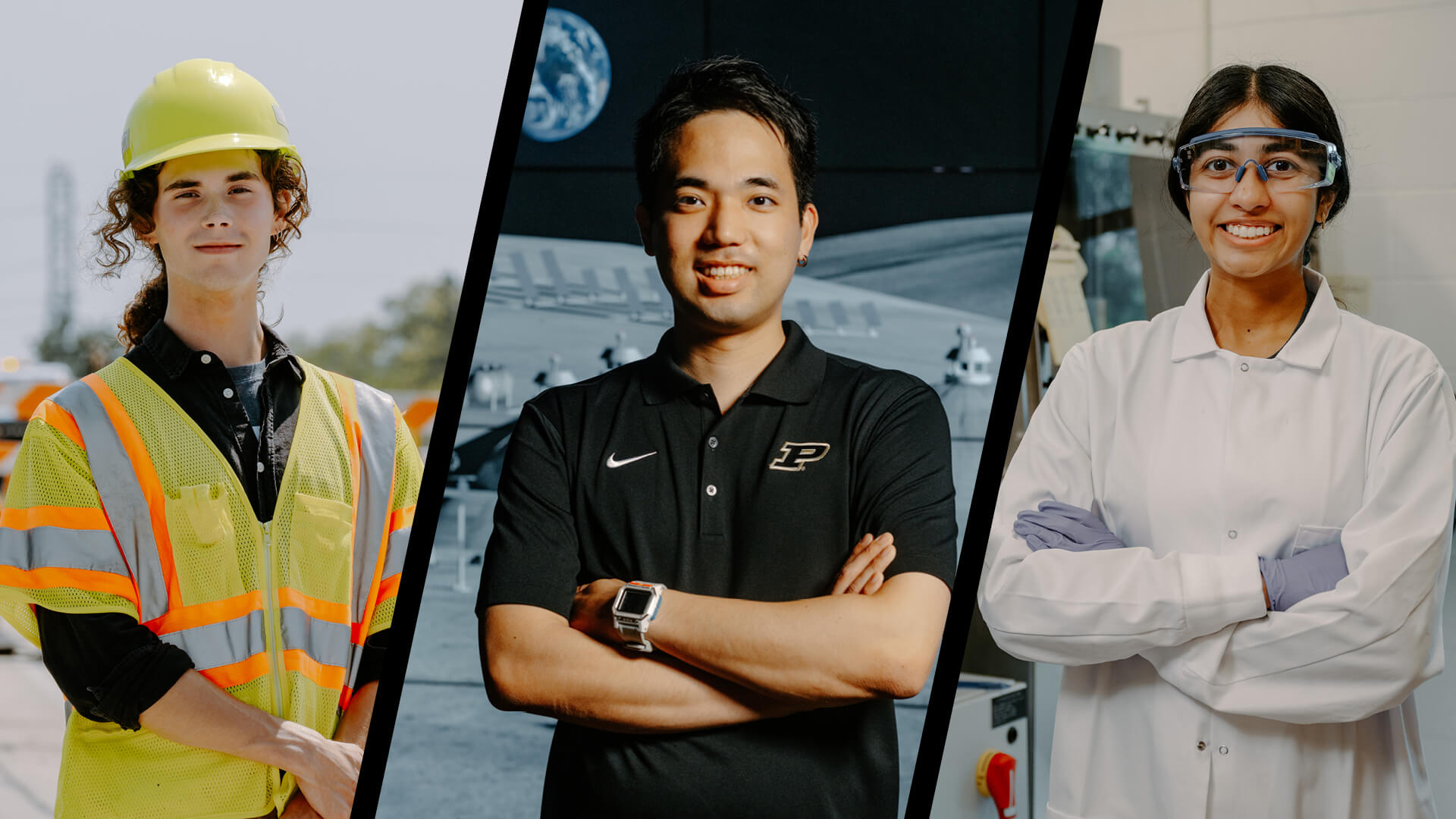 Purdue engineering students Ben O’Brien, Takaharu Igarashi and Anika Bhoopalam