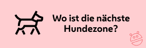 Hund und Schriftzug "Wo ist die nächste Hundezone?"