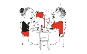 Illustration of woman shouting at man over dinner 