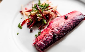 Beetroot-cured mackerel