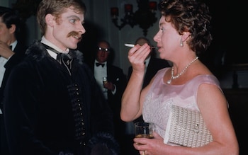 Princess Margaret speaking to Royal Ballet dancer David Wall at Covent Garden Opera House in 1978