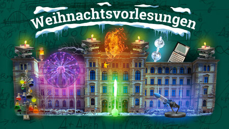 Weihnachtlich dekoriertes Gebäude der Universität.