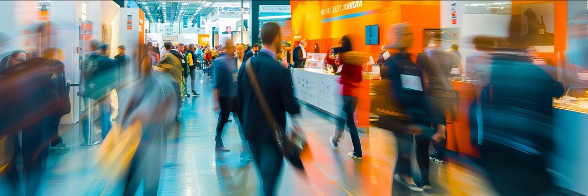 Unscharfe Bewegung von Menschen auf einer Messe. 