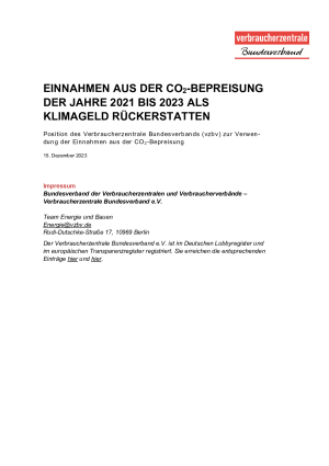 Position des vzbv zur Verwendung der Einnahmen aus der CO2-Bepreisung