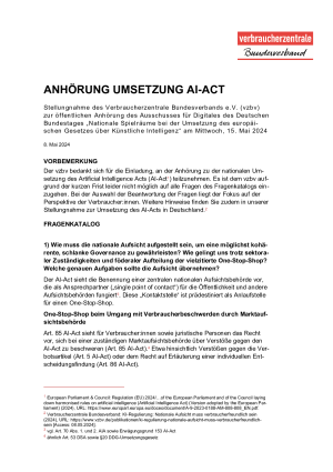 Anhörung Umsetzung AI-Act