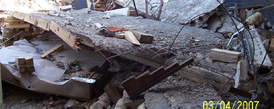 Three ton concrete roof collapsed. This is location where 8 students were killed.