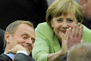 Angela Merkel i Donald Tusk na meczu wierfinaowym Euro 2012 Niemcy - Grecja. Gdask, 22 czerwca 2012 r.