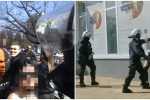 Protest w Gogowie. Interwencja policjanta wobec protestujcej kobiety