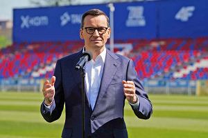 Premier Mateusz Morawiecki na stadionie Rakowa Czstochowa, 11 maja 2023 r.